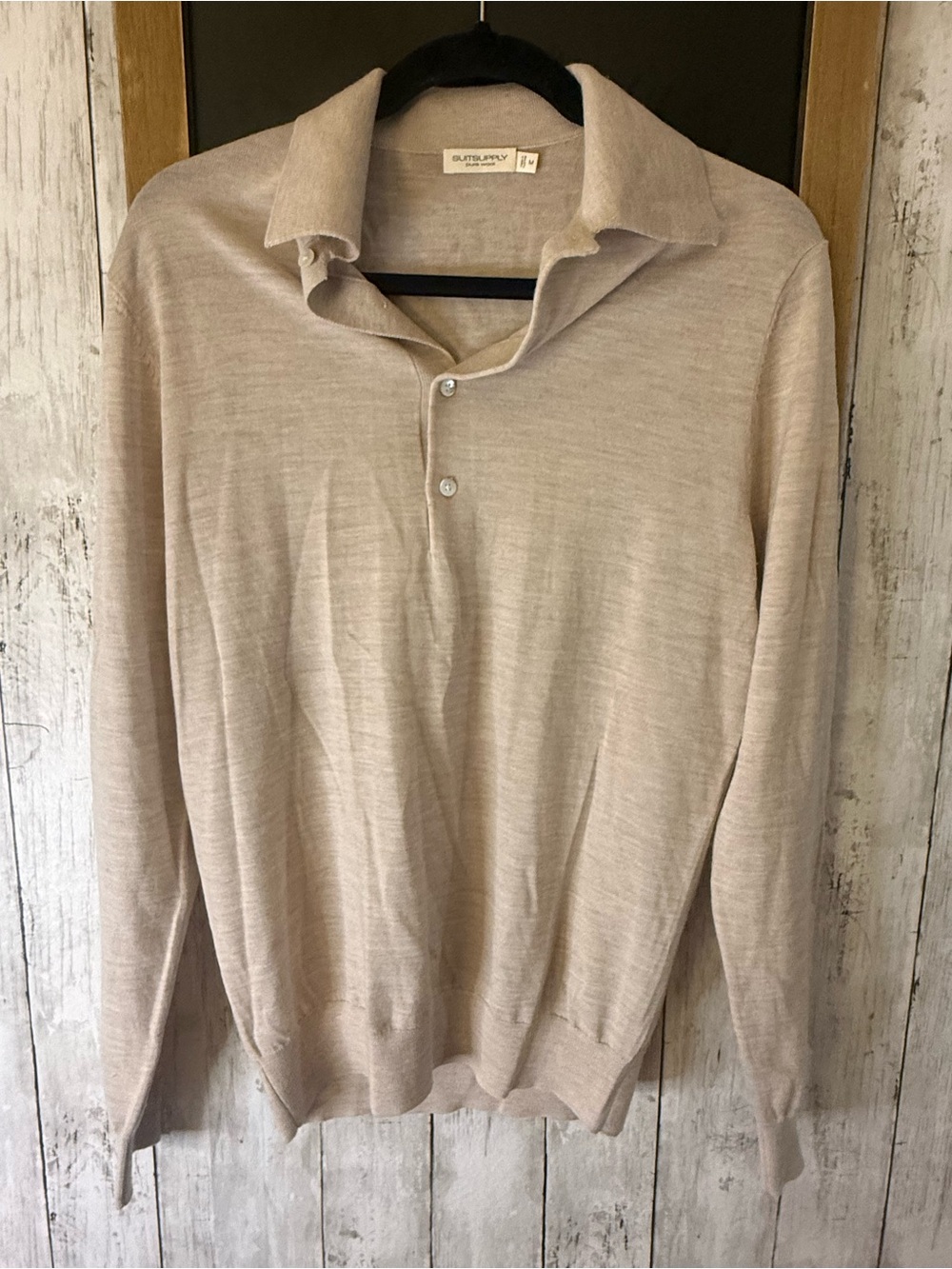 Suitsupply Merino Wool Long Sleeve Tan Polo Size M
